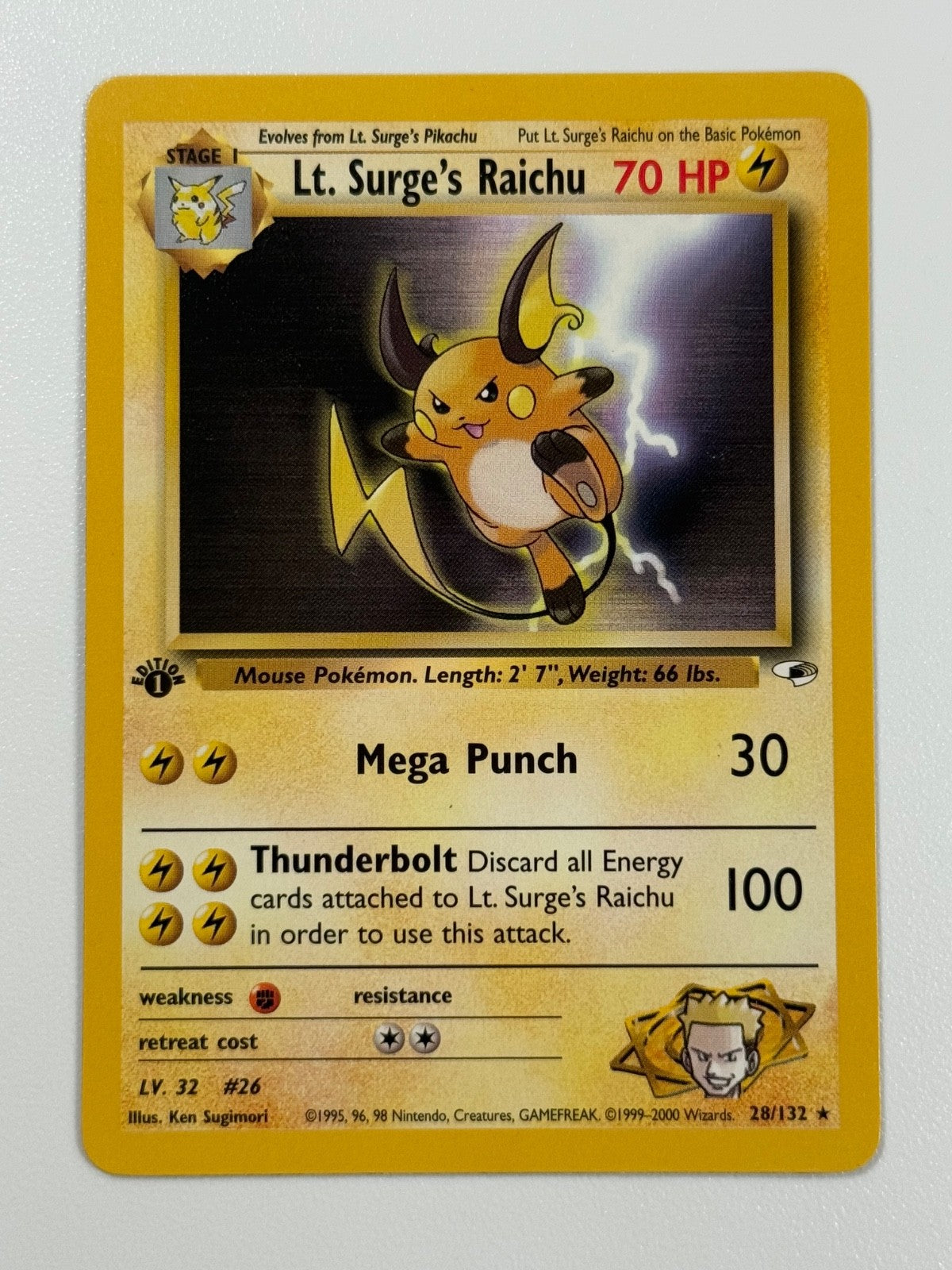Pokémon Cards Lt. Surge's Raichu 28/132 1ST EDITION Gym Heroes WOTC Rare0