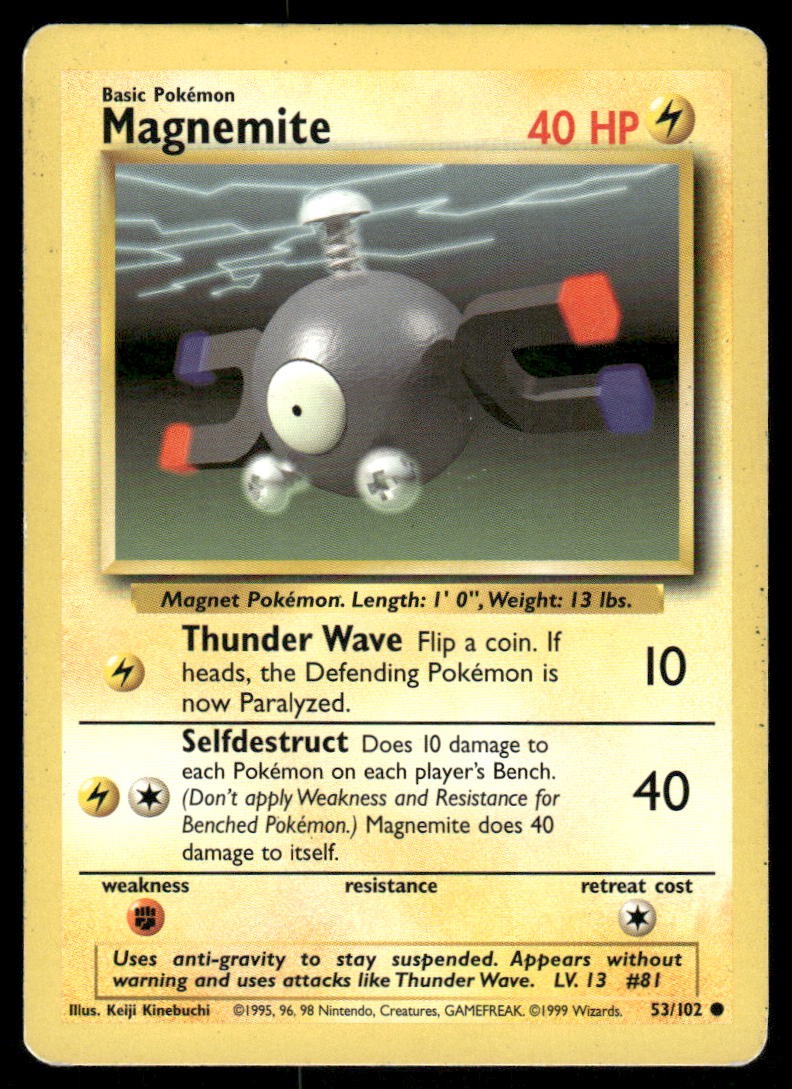 Pokemon Cards Magnemite 53/102 UNLIMITED Base Set WOTC Common LP0