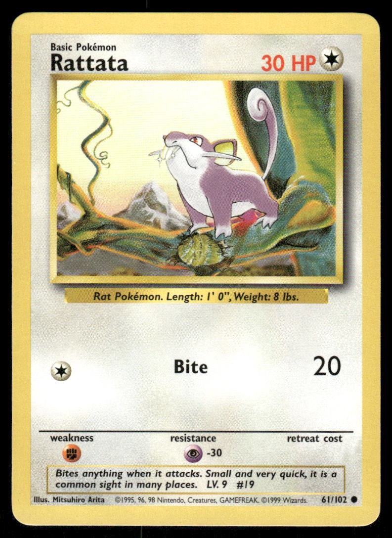 Pokemon Cards Rattata 61/102 UNLIMITED Base Set WOTC Common NM0