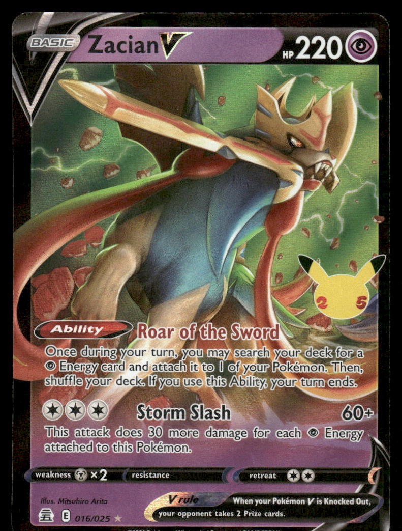 Pokemon Cards Zacian V 016/025 Celebrations Holo Rare V NM0