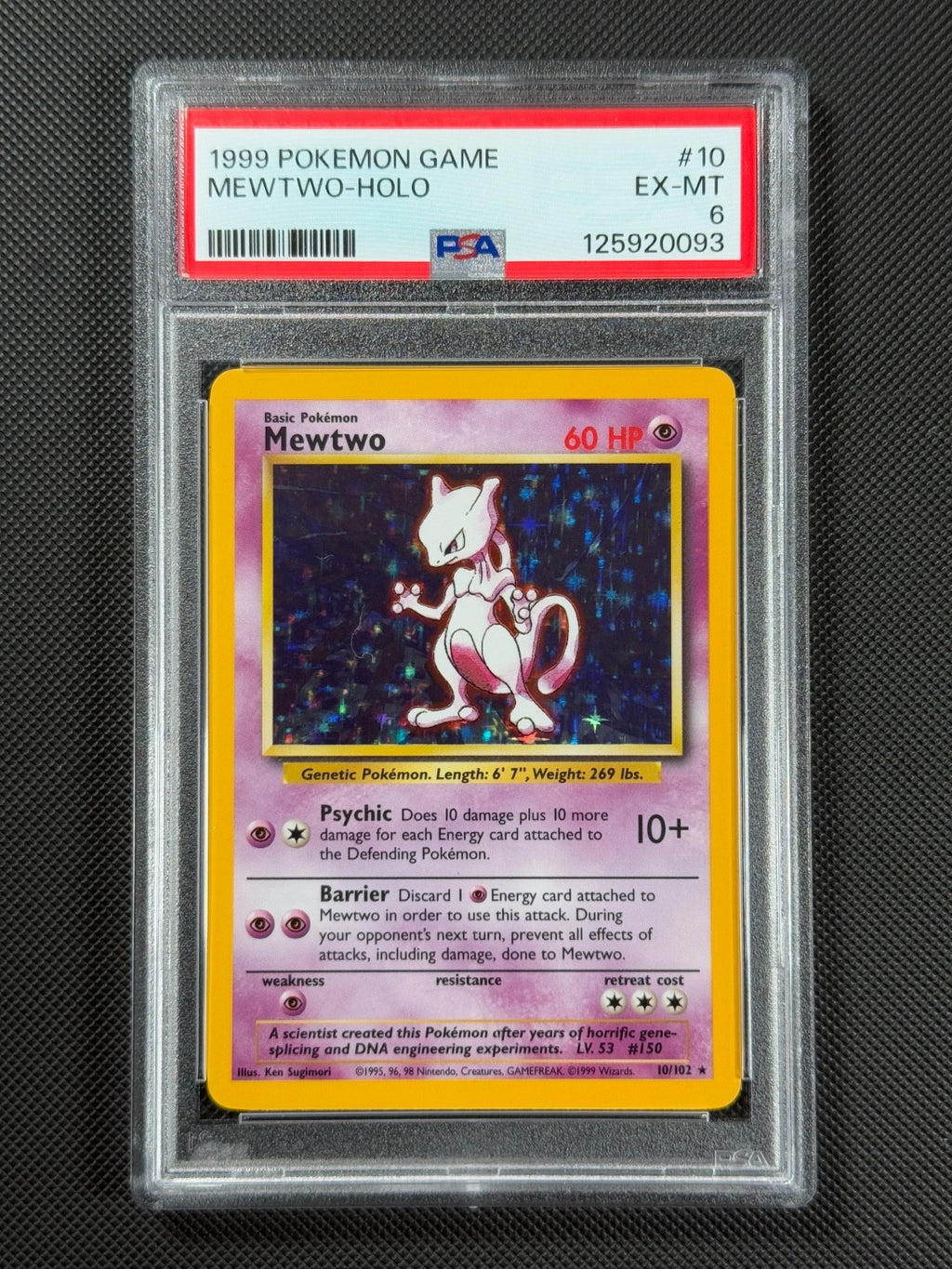 PSA 6 Mewtwo 10/102 HOLO Pokémon Card WOTC Base Set Rare Holo EX-MT0