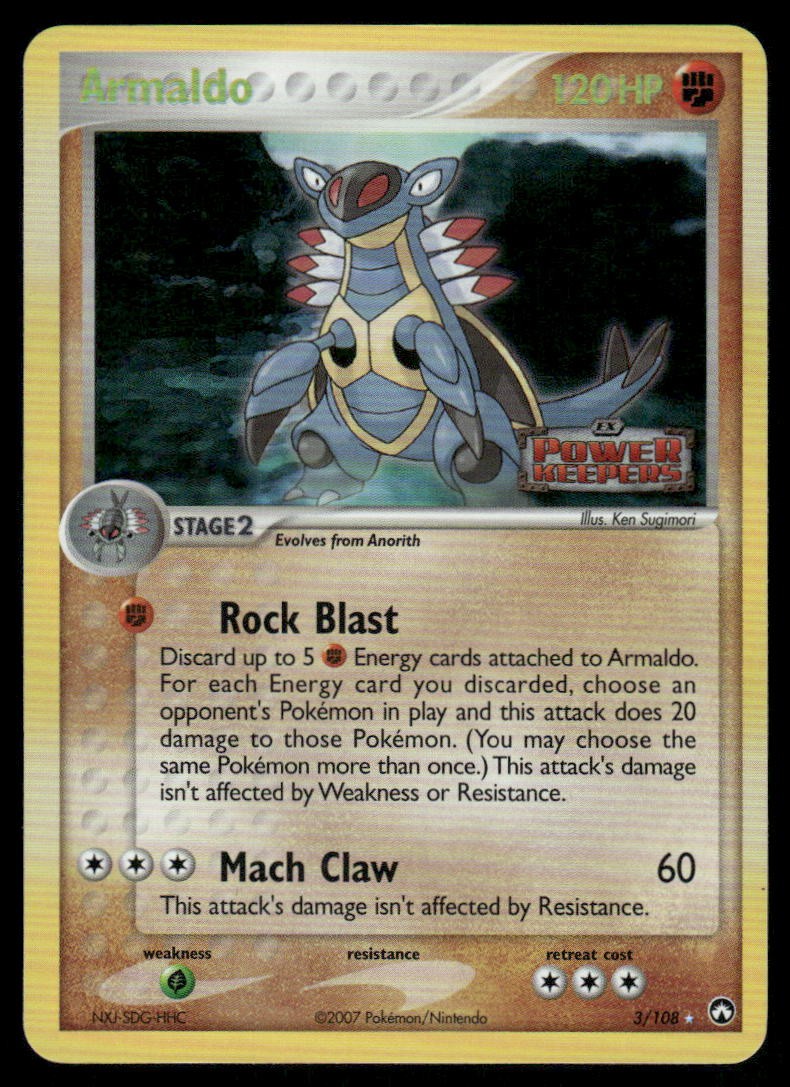 Pokemon Cards Armaldo 3/108 STAMPED Reverse Holo Power Keepers Holo Rare LP0