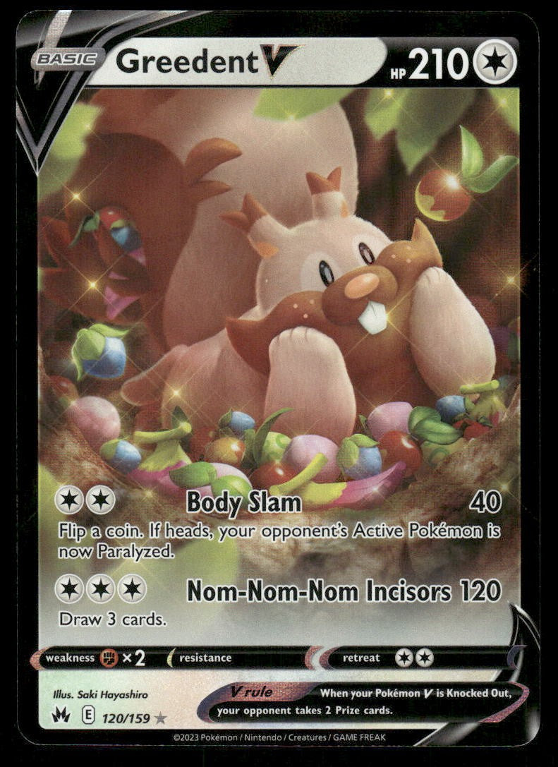 Pokemon Cards Greedent V 120/159 Crown Zenith Holo Rare V NM0