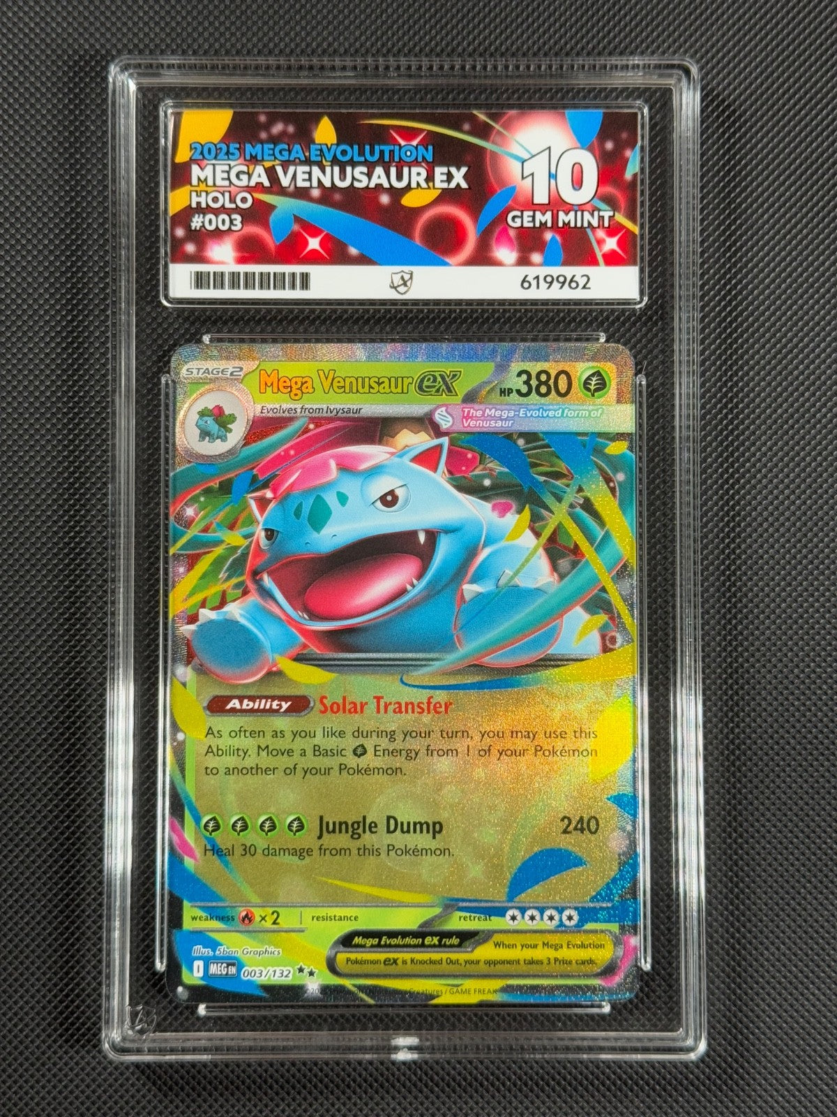 ACE 10 Mega Venusaur ex 003/132 Pokémon Card Me01: Mega Evolution Holo GEM MINT0