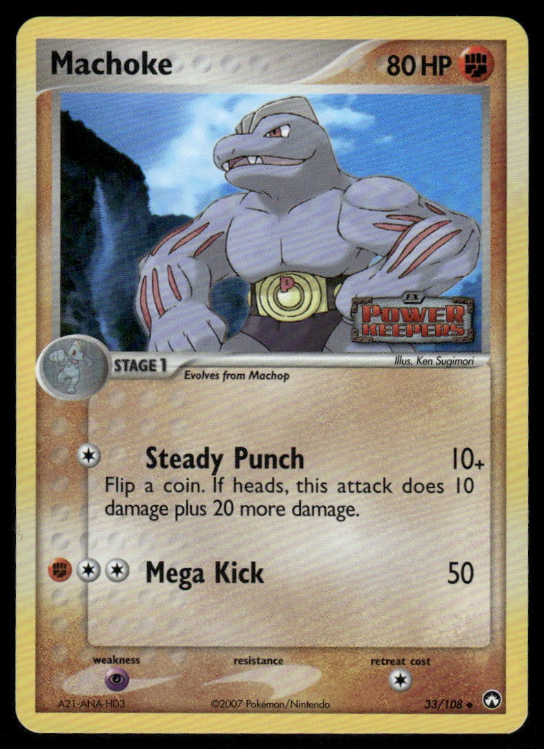 Pokemon Cards Machoke 33/108 STAMPED Reverse Holo Power Keepers Uncommon NM0