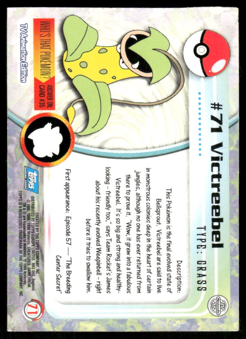 Pokemon Cards Victreebell #71 Topps Trading Cards HOLO Series 1 LP *11