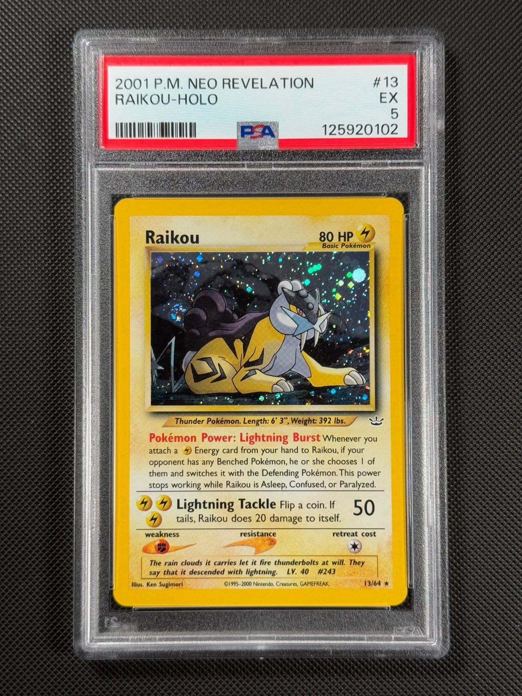 PSA 5 Raikou 13/64 HOLO Pokémon Card WOTC Neo Revelation Rare Holo EX0