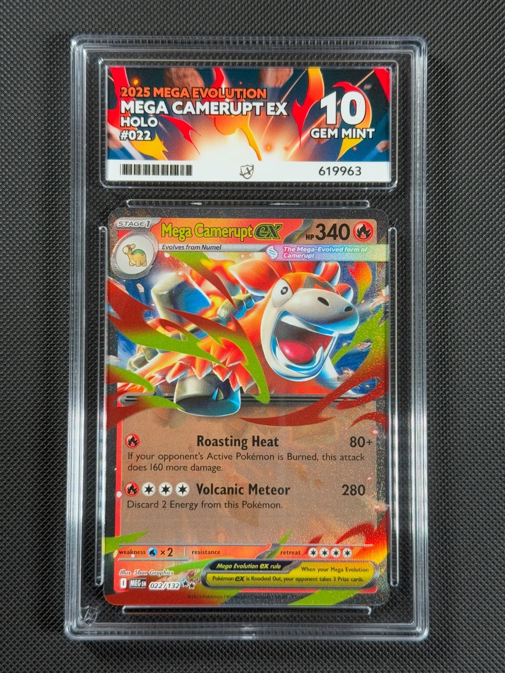 ACE 10 Mega Camerupt ex 022/132 Pokémon Card Me01: Mega Evolution Holo GEM MINT0