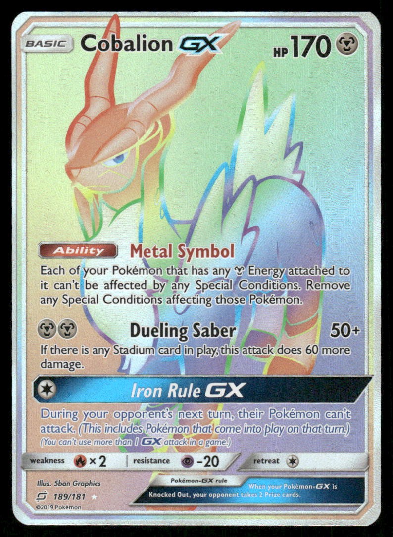 Pokemon Cards Cobalion GX 189/181 Team Up Rare Rainbow NM0