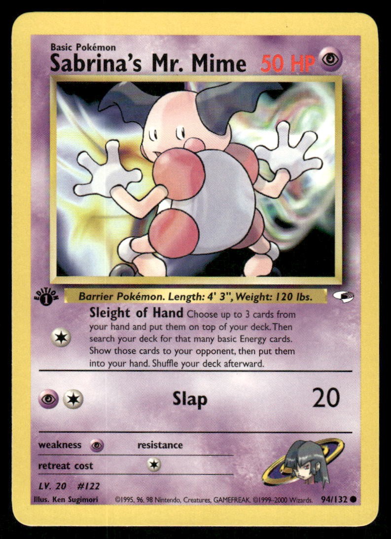 Pokemon Cards Sabrina's Mr. Mime 94/132 1ST EDITION Gym Heroes WOTC Common NM0