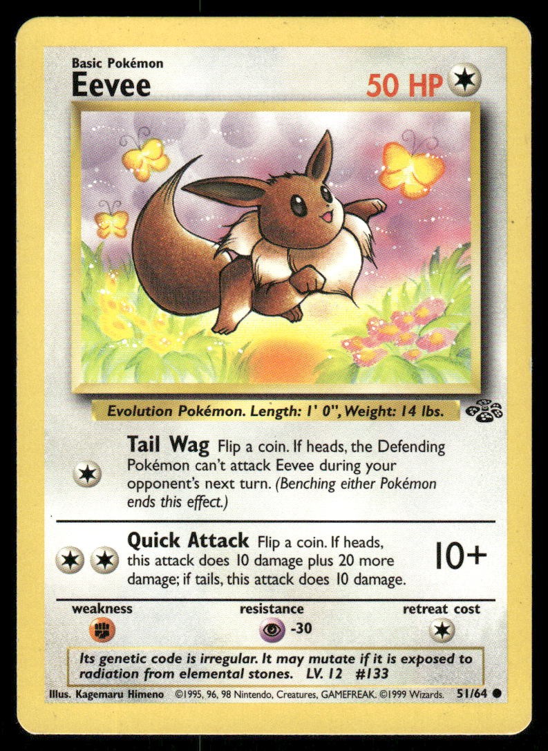 Pokemon Cards Eevee 51/64 UNLIMITED Jungle WOTC Common LP0