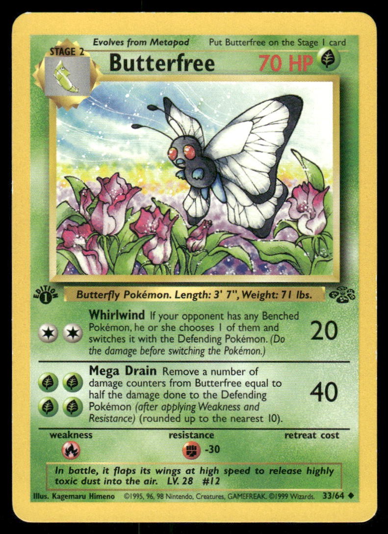 Pokemon Cards Butterfree 33/64 1ST EDITION Jungle Uncommon LP0