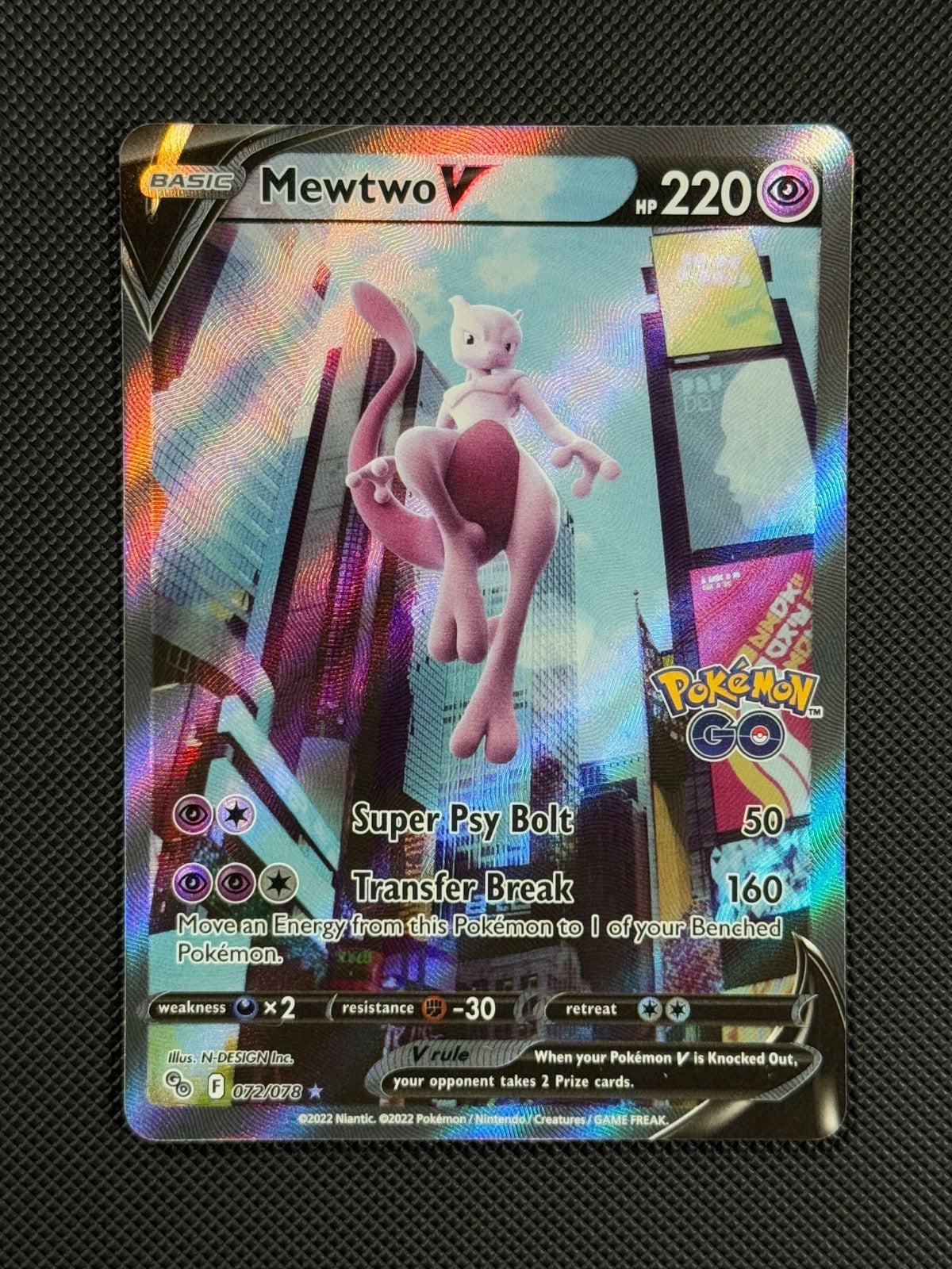 Pokémon Cards Mewtwo V 072/078 Pokemon Go Full Art Holo Rare1