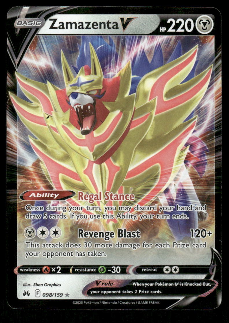Pokemon Cards Zamazenta V 098/159 Crown Zenith Holo Rare V NM *40