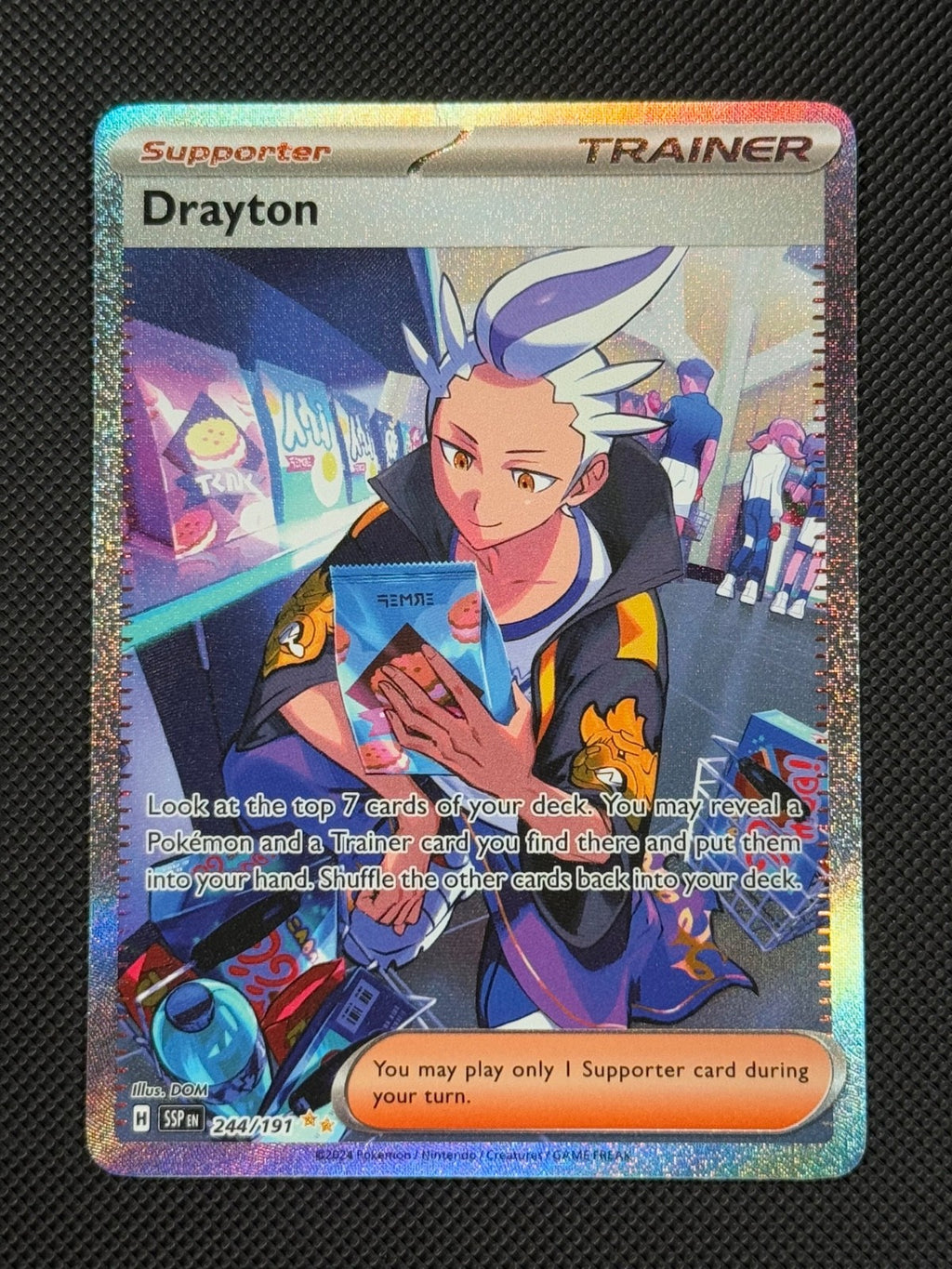 Drayton 244/191 SIR Pokémon Card Sv08: Surging Sparks Trainer Holo Rare0