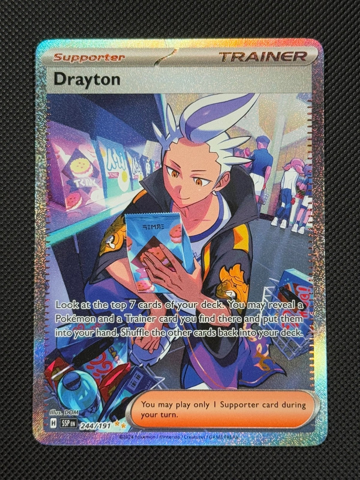 Drayton 244/191 SIR Pokémon Card Sv08: Surging Sparks Trainer Holo Rare0