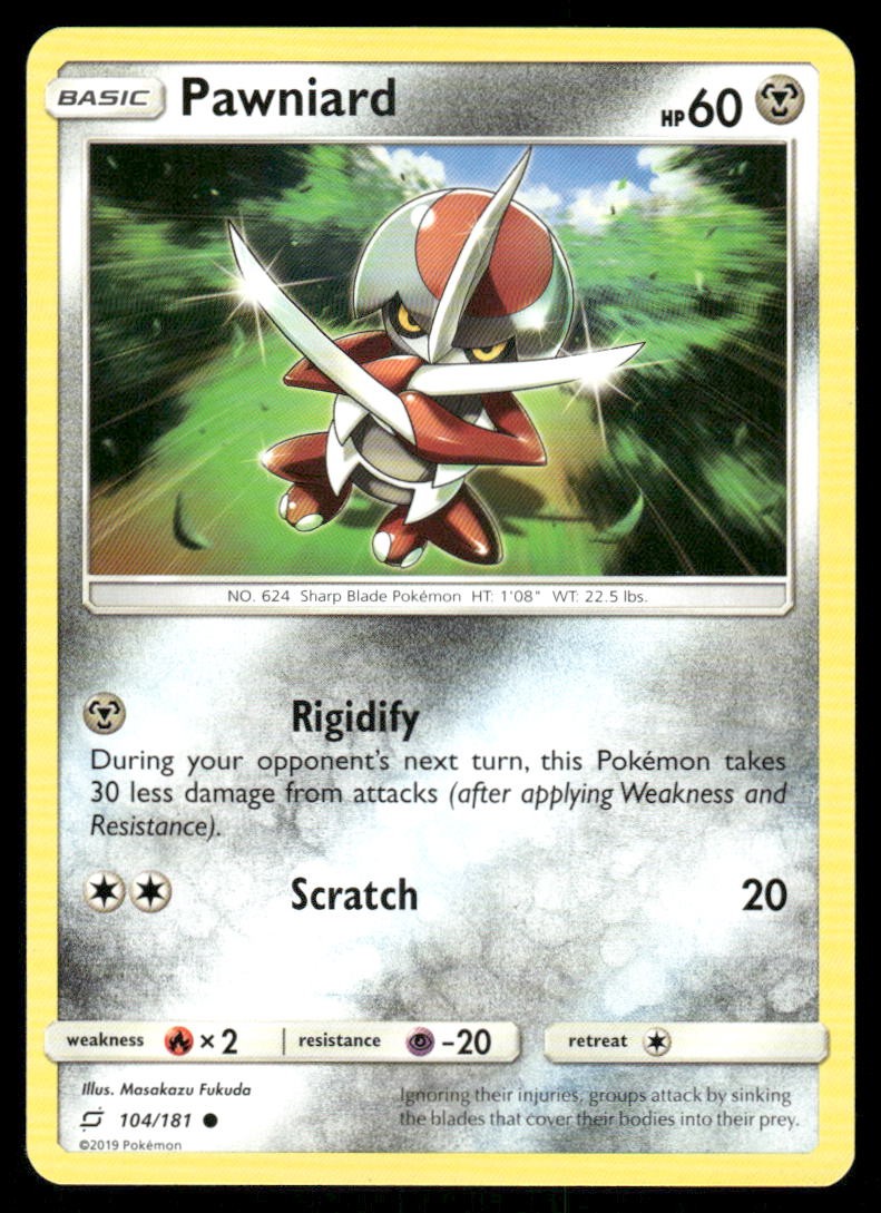 Pokemon Cards Pawniard 104/181 Team Up Sun & Moon Common NM0