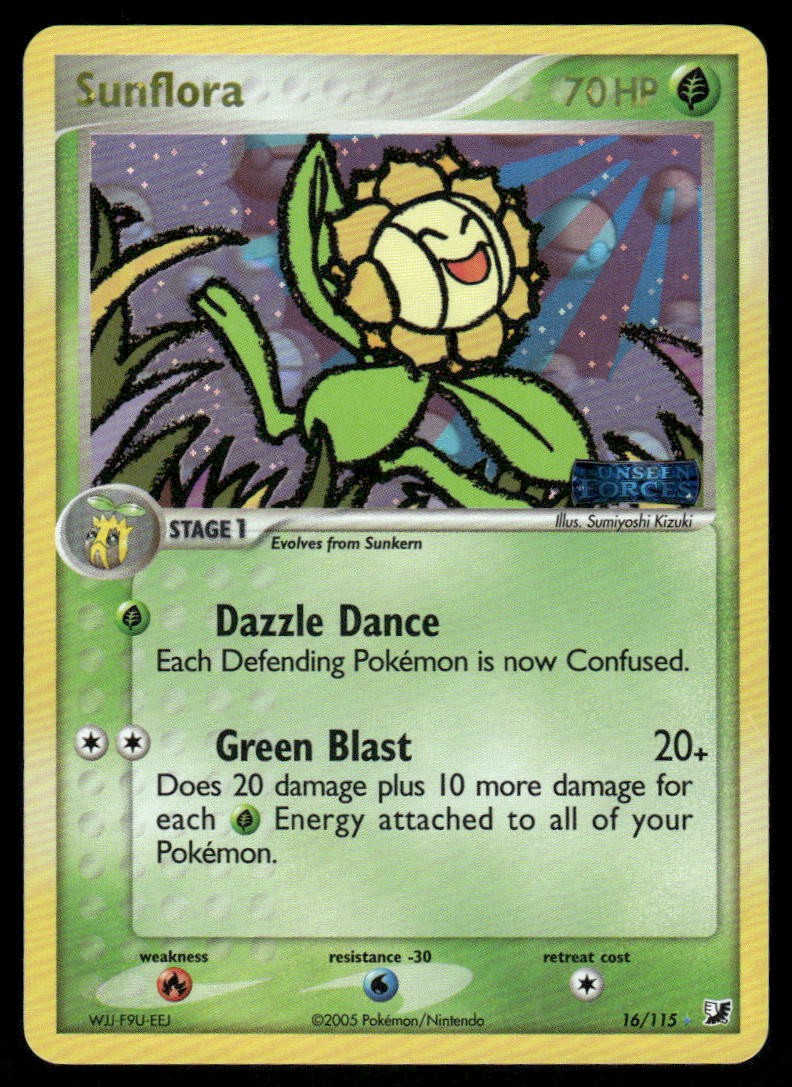 Pokemon Cards Sunflora 16/115 STAMPED Reverse Holo Unseen Forces Holo Rare LP0