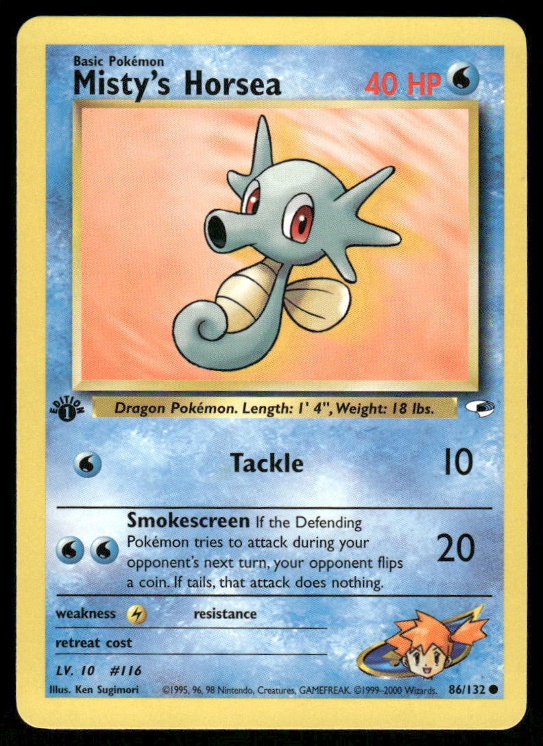 Pokemon Cards Misty's Horsea 86/132 1ST EDITION Gym Heroes WOTC Common NM0