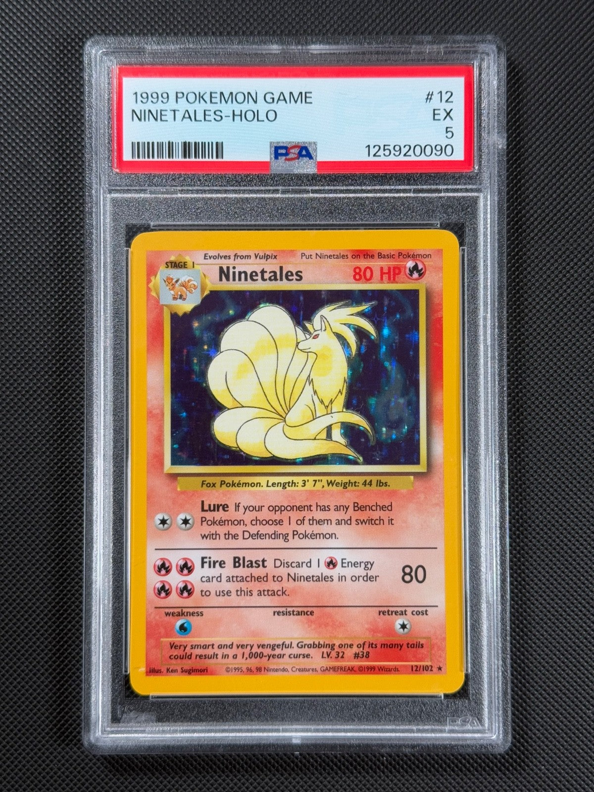 PSA 5 Ninetales 12/102 HOLO Pokémon Card WOTC Base Set Rare Holo EX0