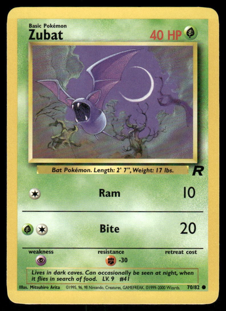Pokemon Cards Zubat 70/82 UNLIMITED Team Rocket WOTC Common NM0