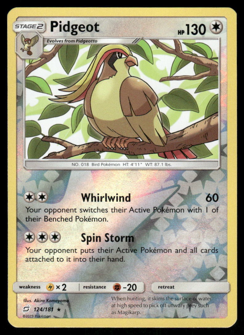 Pokemon Cards Pidgeot 124/181 Reverse Holo Team Up Sun & Moon NM0