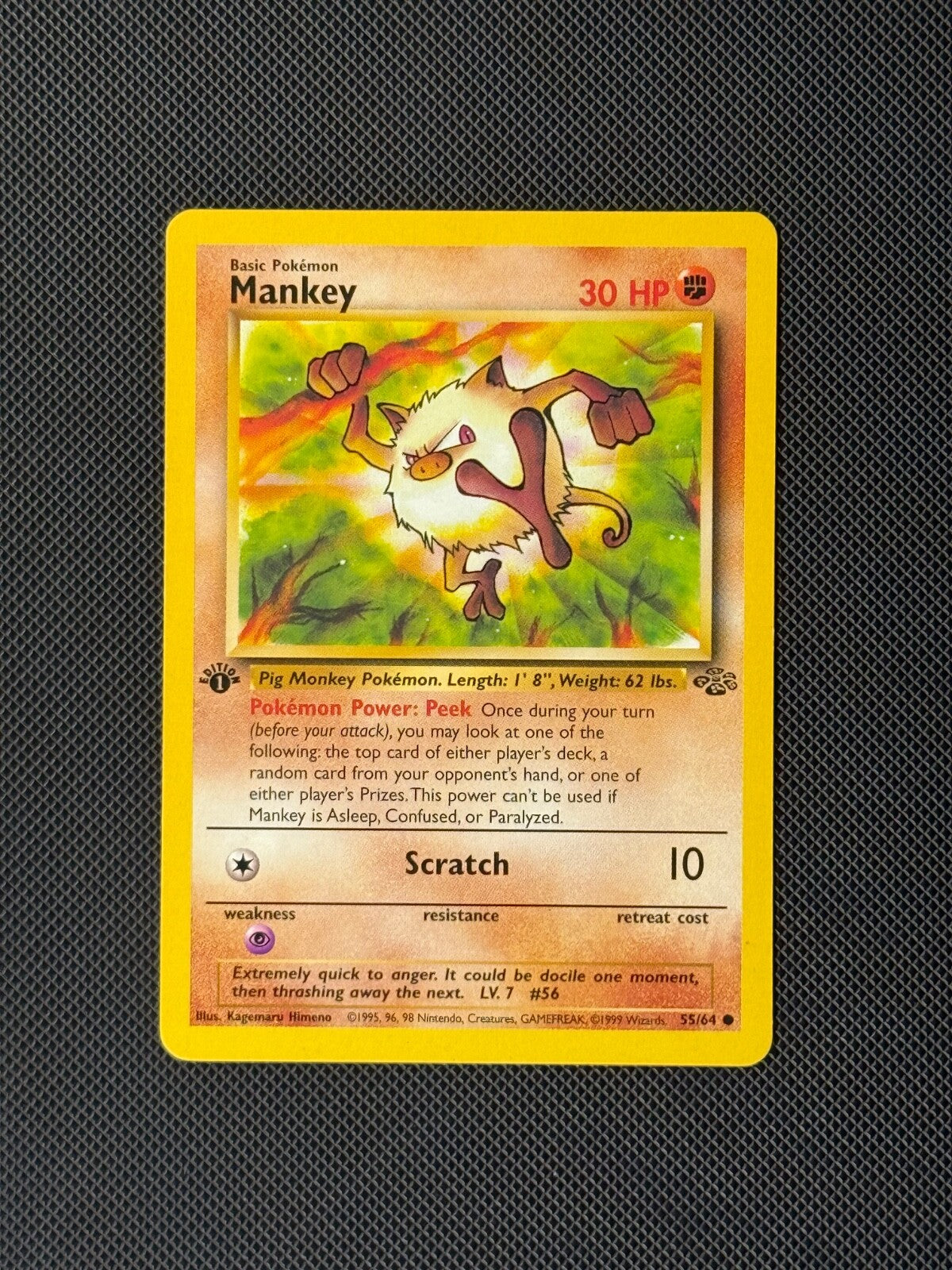 Mankey 55/64 1st Edition Pokémon Card Jungle Common WOTC NM0