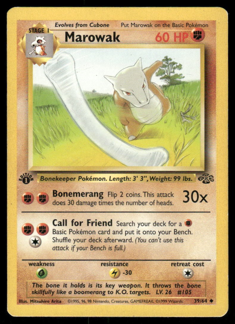 Pokemon Cards Marowak 39/64 1ST EDITION Jungle Uncommon MP0