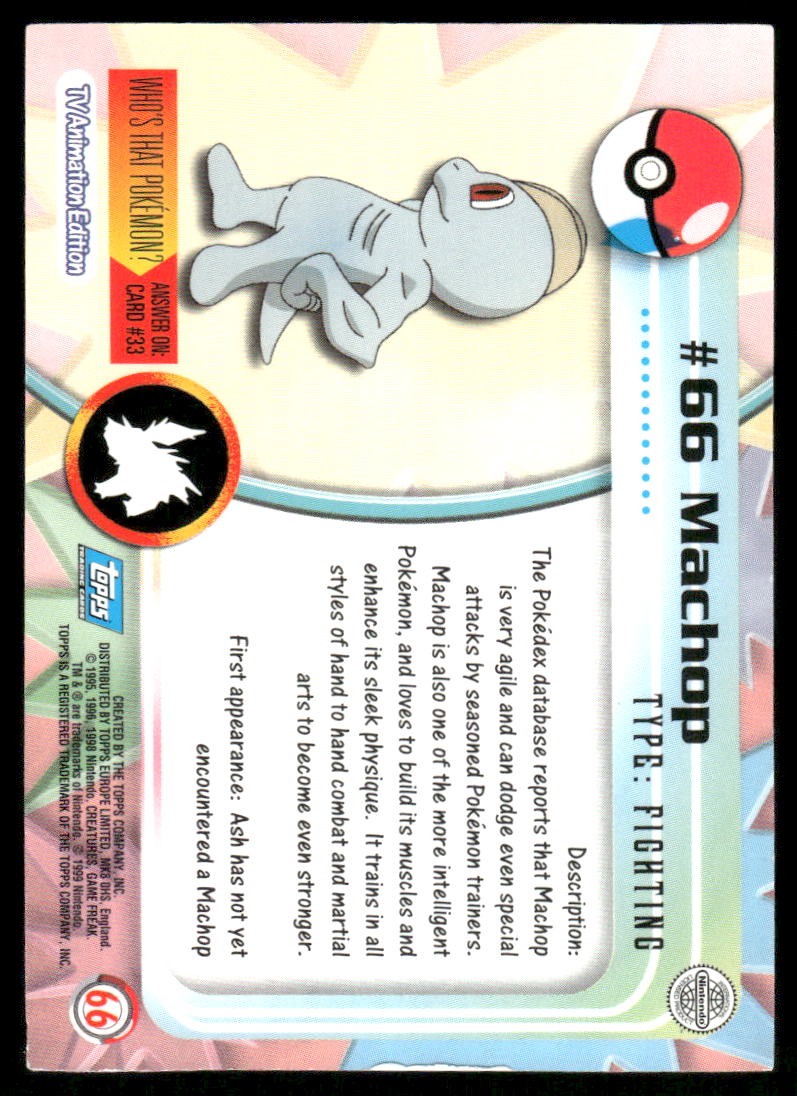 Pokemon Cards Machop #66 Topps HOLO Trading Cards Series 1 Holo NM1