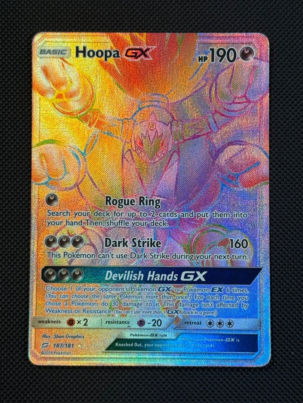 Hoopa GX 187/181 RAINBOW Pokémon Card Sun & Moon Team Up Secret Rare0