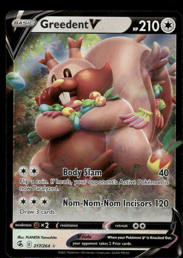Pokemon Cards Greedent V 217/264 Fusion Strike Holo Rare V NM0