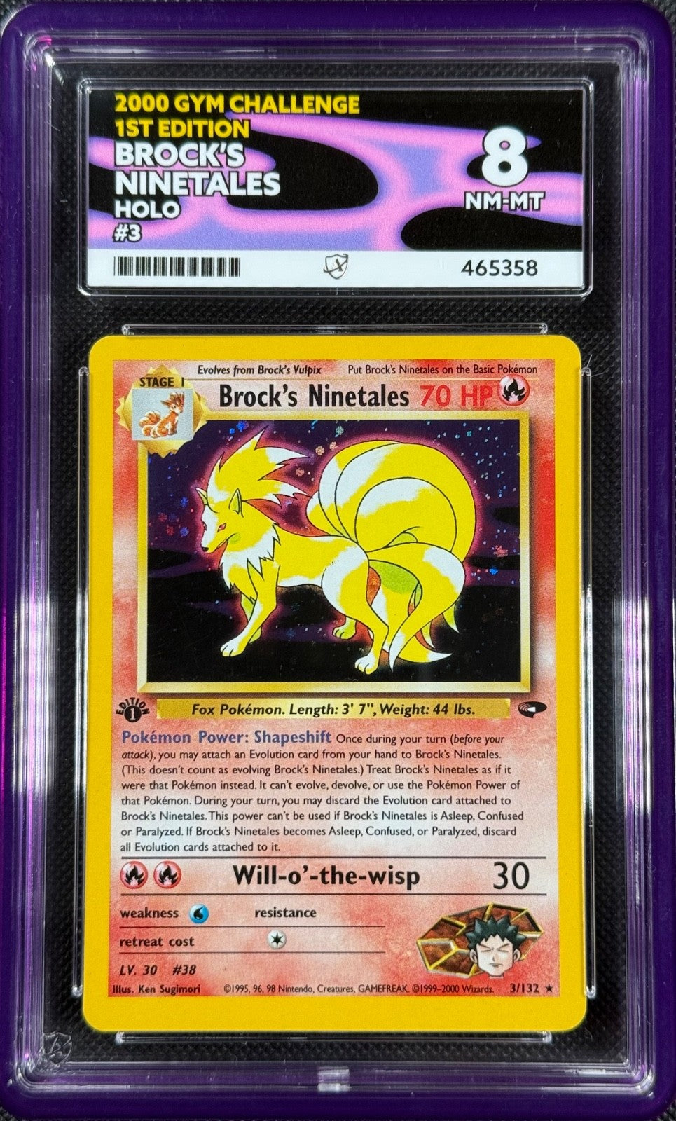 Pokemon Cards Brock's Ninetales 3/132 1st Edition ACE 8 Gym Challenge NM-MT0