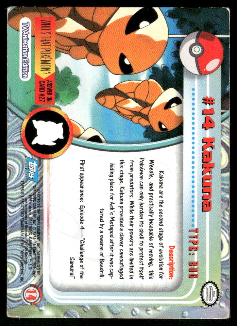 Pokemon Cards Kakuna #14 Topps Trading Cards Series 1 MP *51