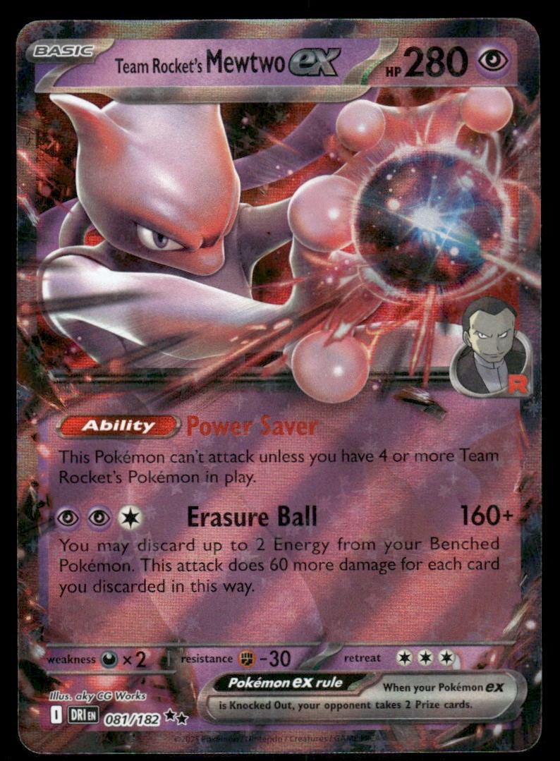 Pokemon Cards Team Rocket's Mewtwo ex 081/182 Destined Rivals Double Rare NM0