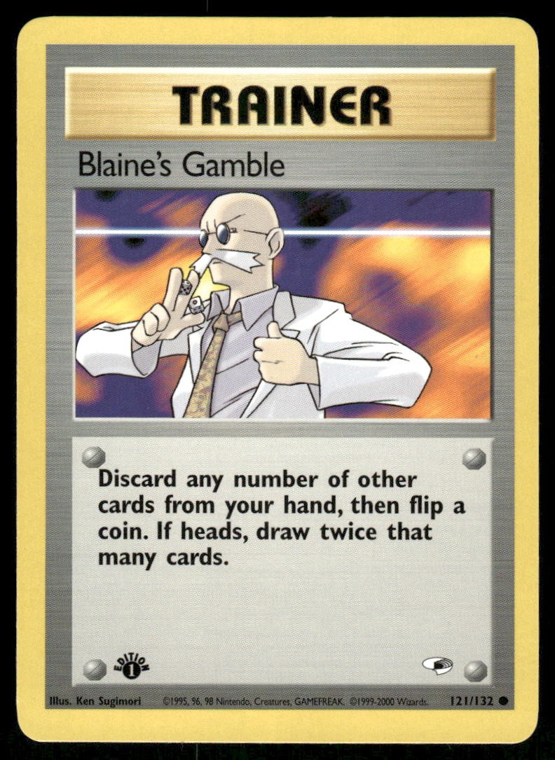 Pokemon Cards Blaine's Gamble 121/132 1ST EDITION Gym Heroes WOTC Common NM0