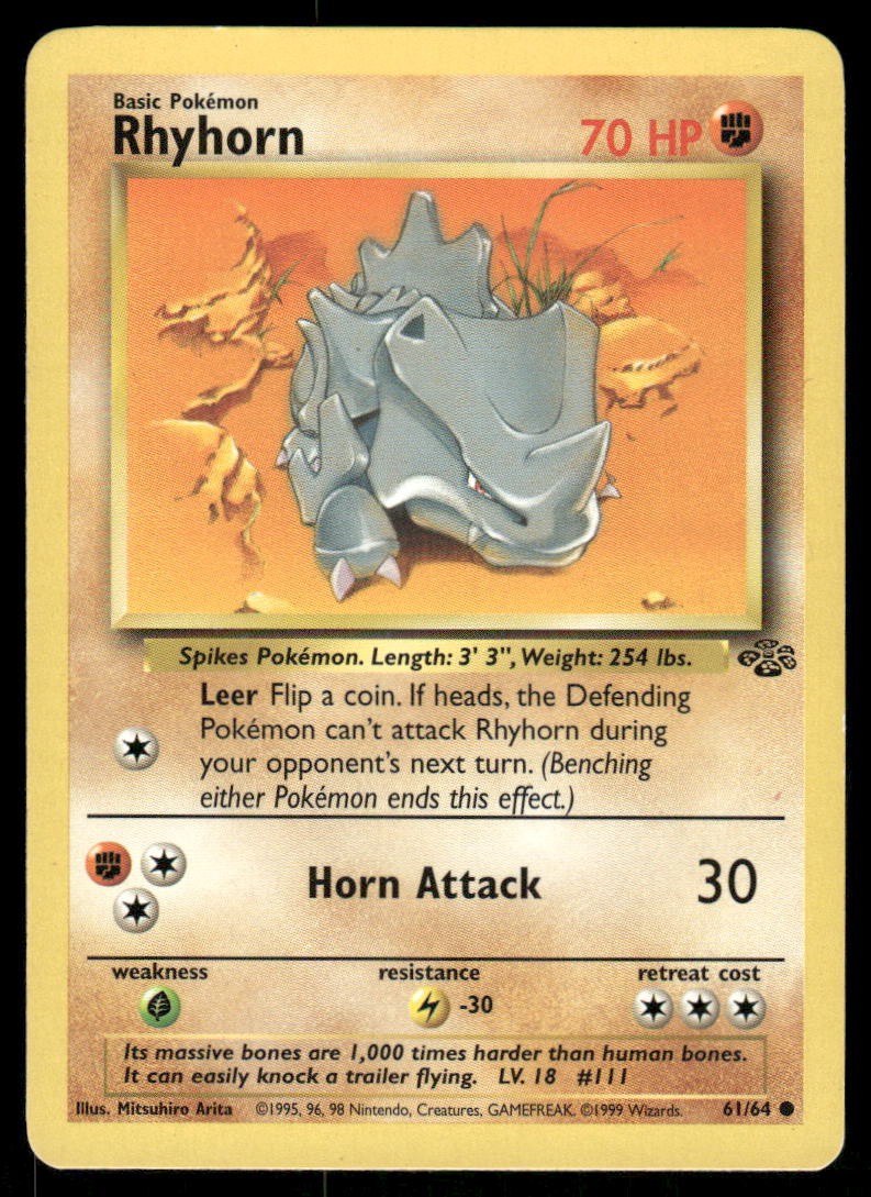 Pokemon Cards Rhyhorn 61/64 UNLIMITED Jungle WOTC Common LP0