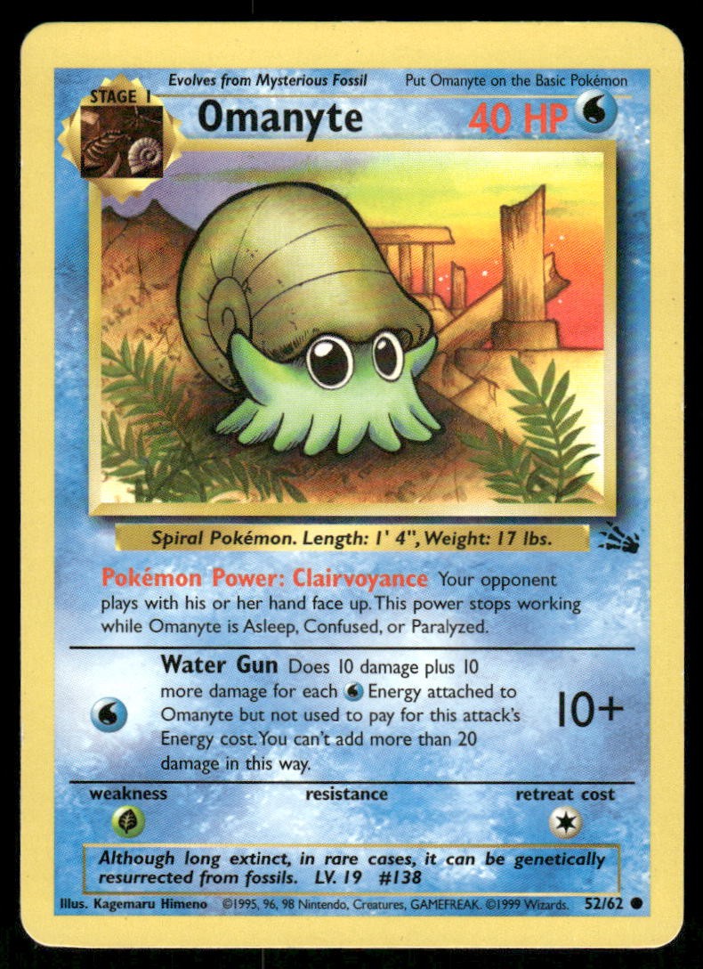 Pokemon Cards Omanyte 52/62 UNLIMITED Fossil Common LP0