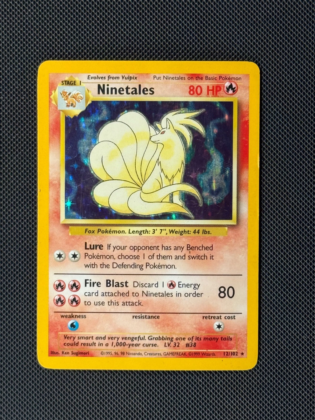 Ninetales 12/102 Holo Pokémon Card Base Set WOTC Rare Played *20