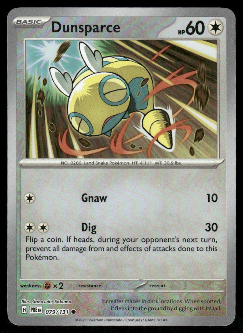 Pokemon Cards Dunsparce 079/131 Reverse Holo Prismatic Evolutions Pokeball NM0
