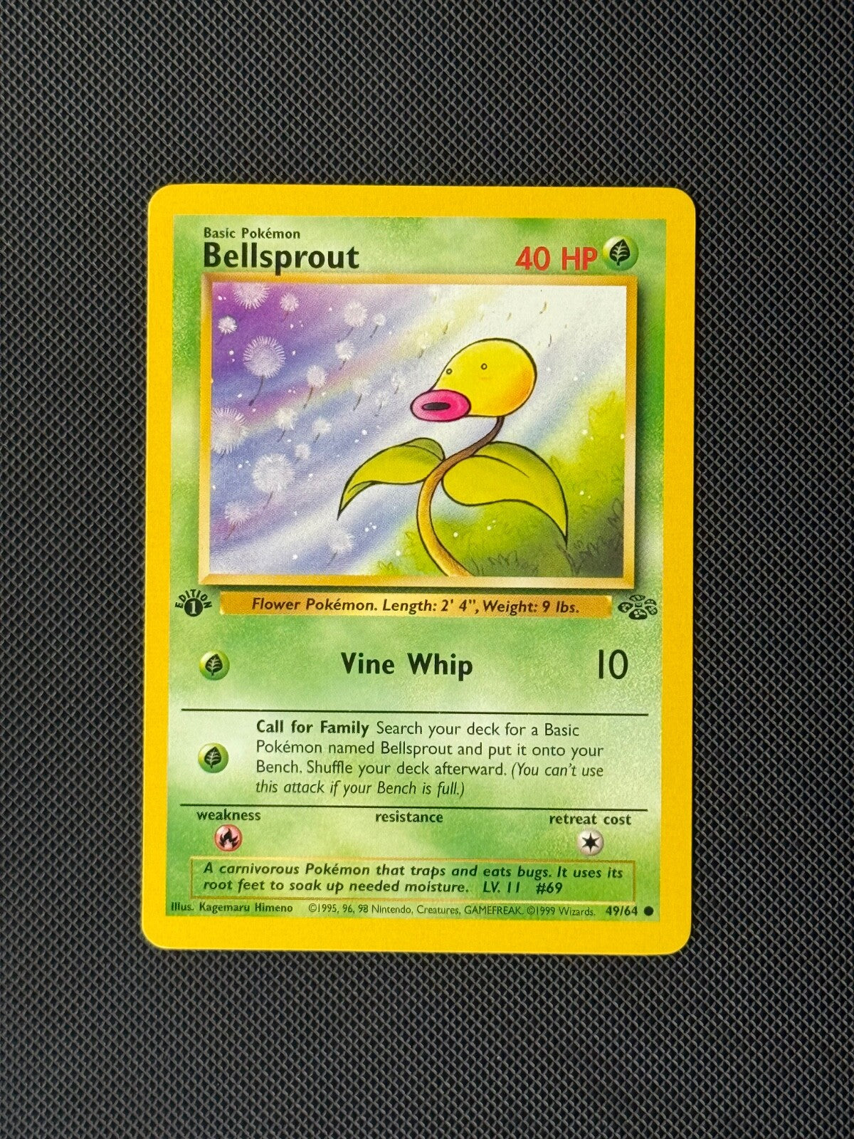 Bellsprout 49/64 1st Edition Pokémon Card Jungle Common WOTC NM0