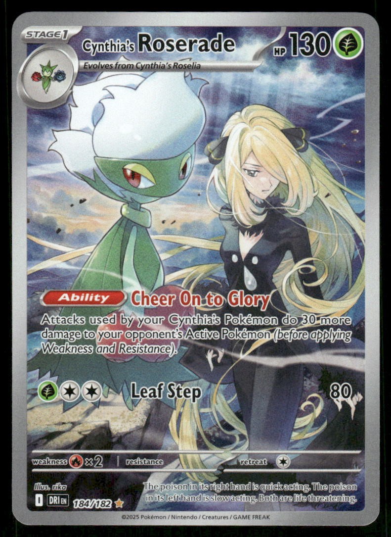 Pokemon Cards Cynthia's Roserade 184/182 Destined Rivals Illustration Rare NM *20