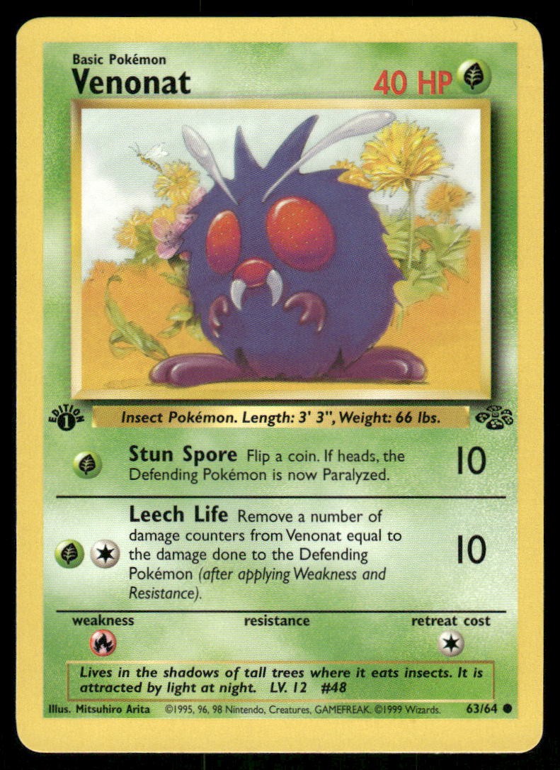Pokemon Cards Venonat 63/64 1ST EDITION Jungle Common NM0