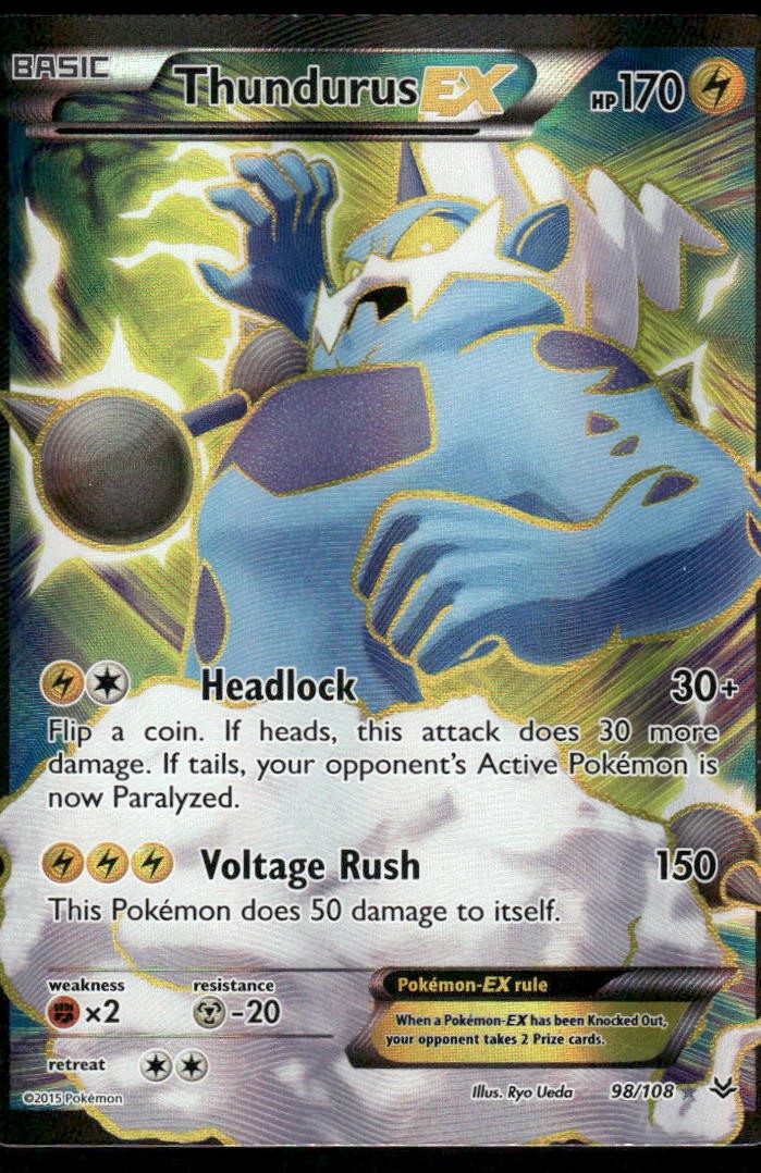 Pokemon Cards Thundurus EX 98/108 Roaring Skies Rare Ultra LP0