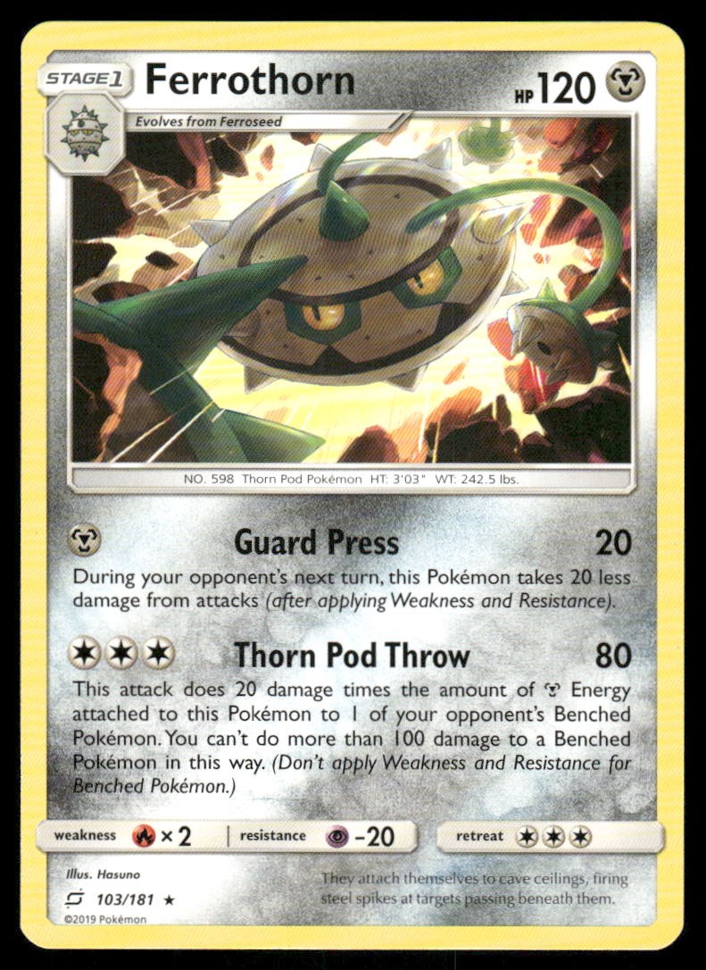 Pokemon Cards Ferrothorn 103/181 Team Up Sun & Moon Rare NM0