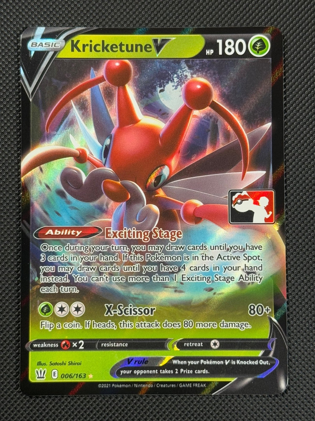 Kricketune V 006/163 PRIZE PACK Pokémon Card Swsh05: Battle Styles Holo0