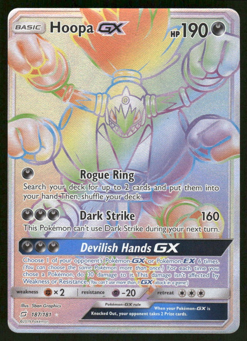 Pokemon Cards Hoopa GX 187/181 Team Up Rare Rainbow NM0