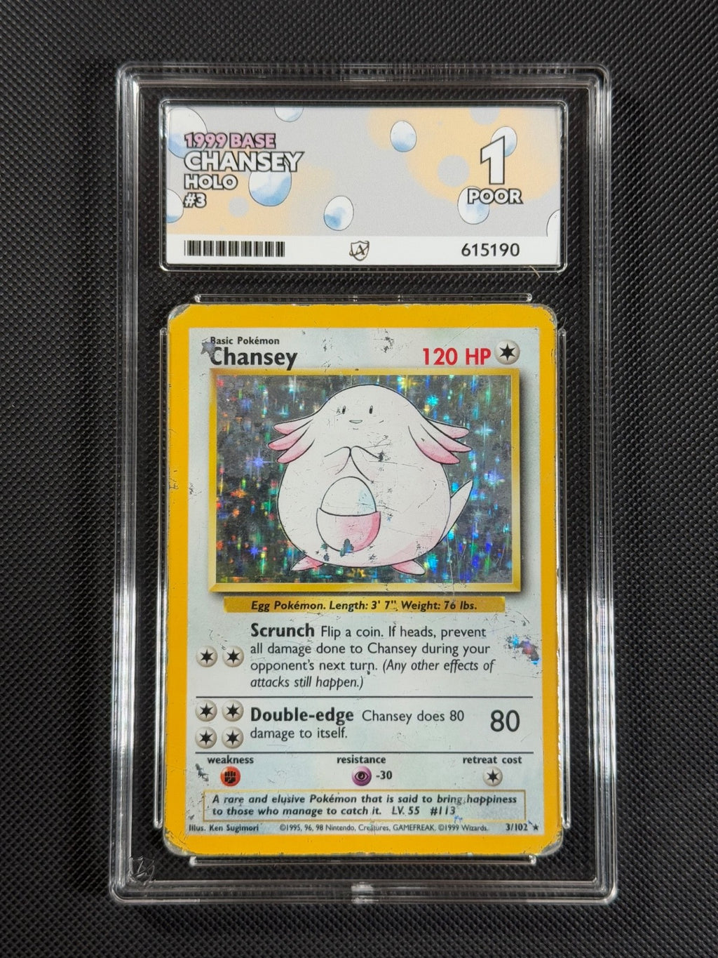 ACE 1 Chansey 3/102 HOLO Pokémon Card WOTC Base Set Rare 0