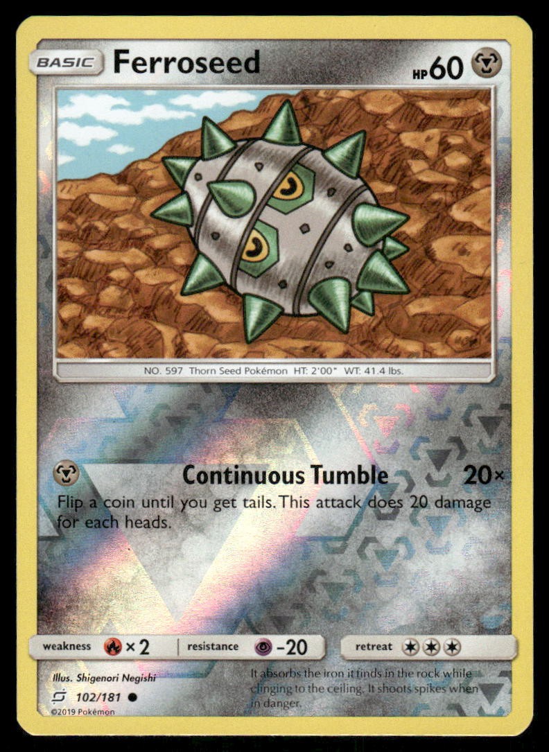 Pokemon Cards Ferroseed 102/181 Reverse Holo Team Up Sun & Moon NM0
