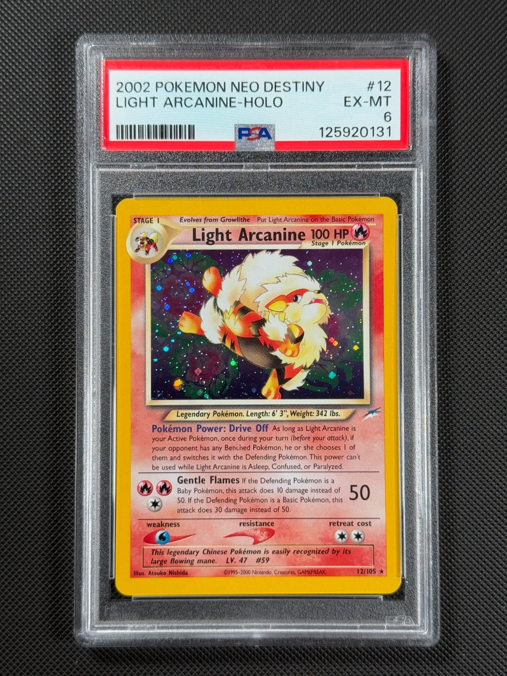 PSA 6 Light Arcanine 12/105 HOLO Pokémon Card WOTC Neo Destiny Rare Holo EX-MT0
