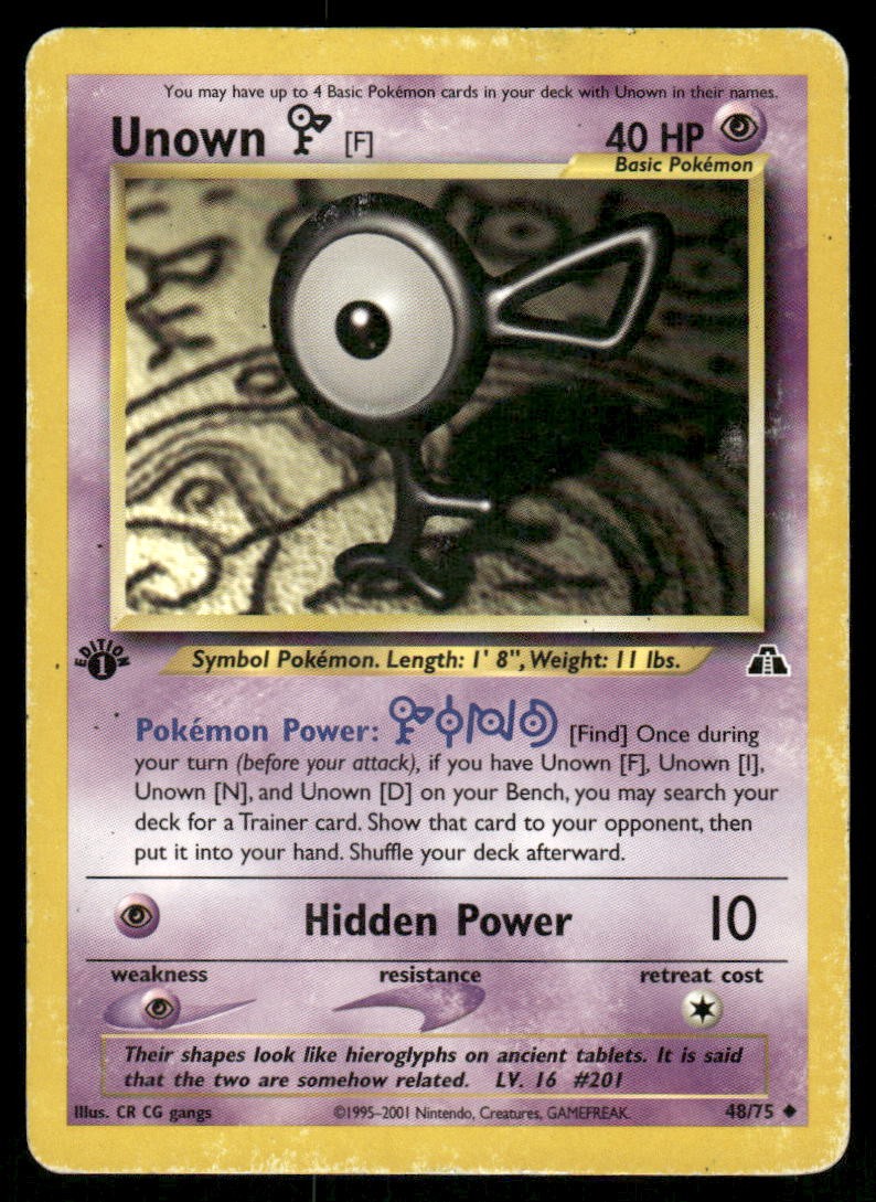 Pokemon Cards Unown [F] 48/75 1ST EDITION Neo Discovery Uncommon HP0